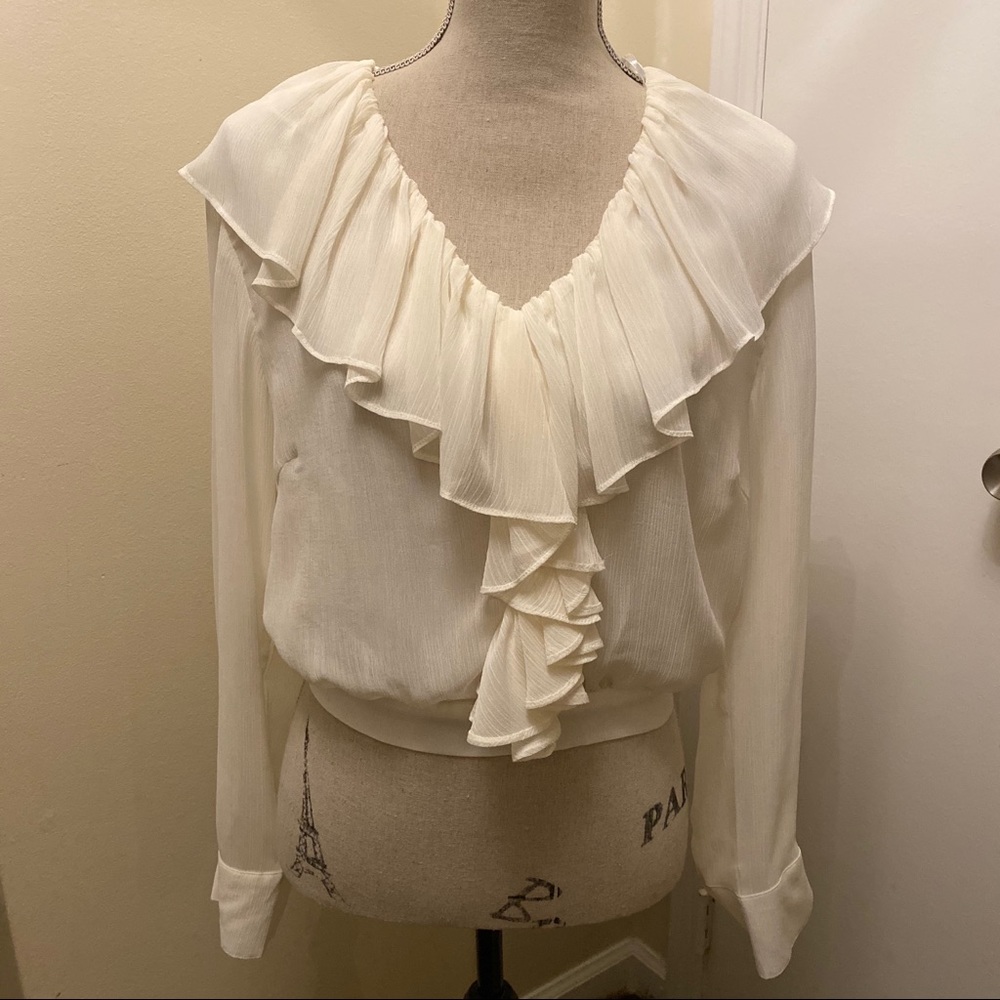 Hyfve White Ruffle Front Blouse